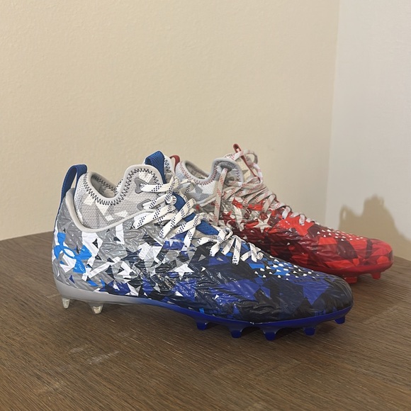 Under Armour  Mens Spotlight Clone MC LE  Red White Blue Football Cleats new - Picture 2 of 10